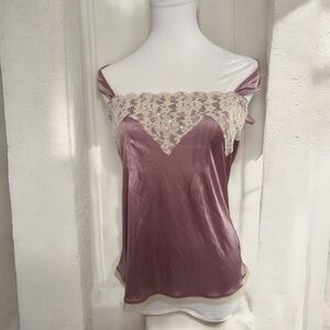 Vintage Y2K Elegant Lace Trim Satin Top Fairycore glam Miami Ibiza summer m